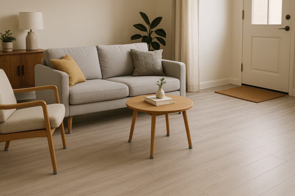 Schone PVC vloer met deurmat en viltjes onder meubels voor optimaal onderhoud groot