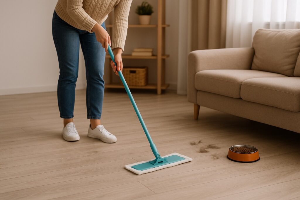 Schoonmaken van PVC vloer met sporen van huisdieren