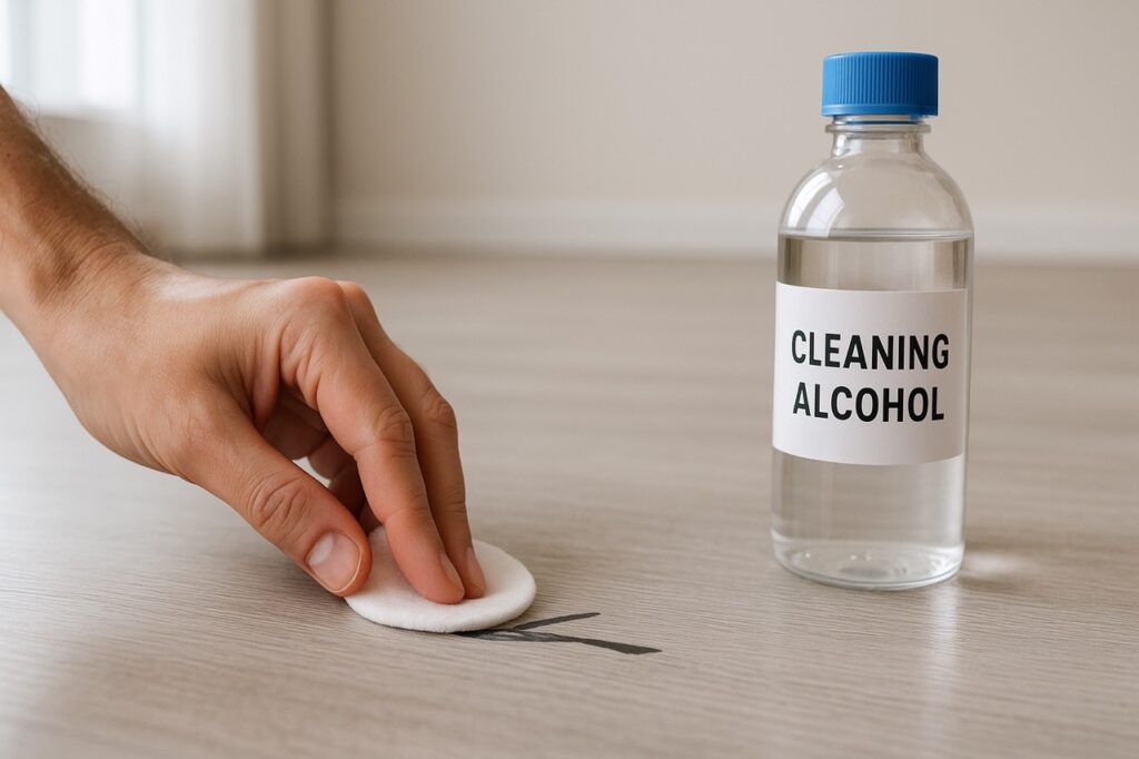 Stift of inkt verwijderen van PVC vloer met schoonmaakalcohol groot