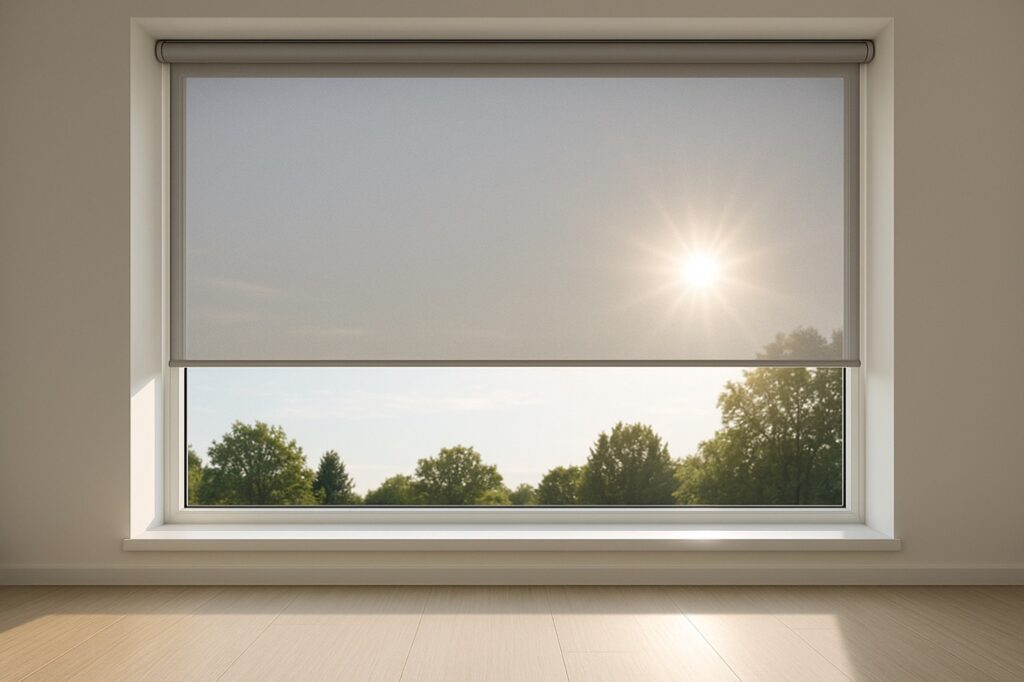 Zonwering of UV-folie bij raam met zicht op PVC vloer groot