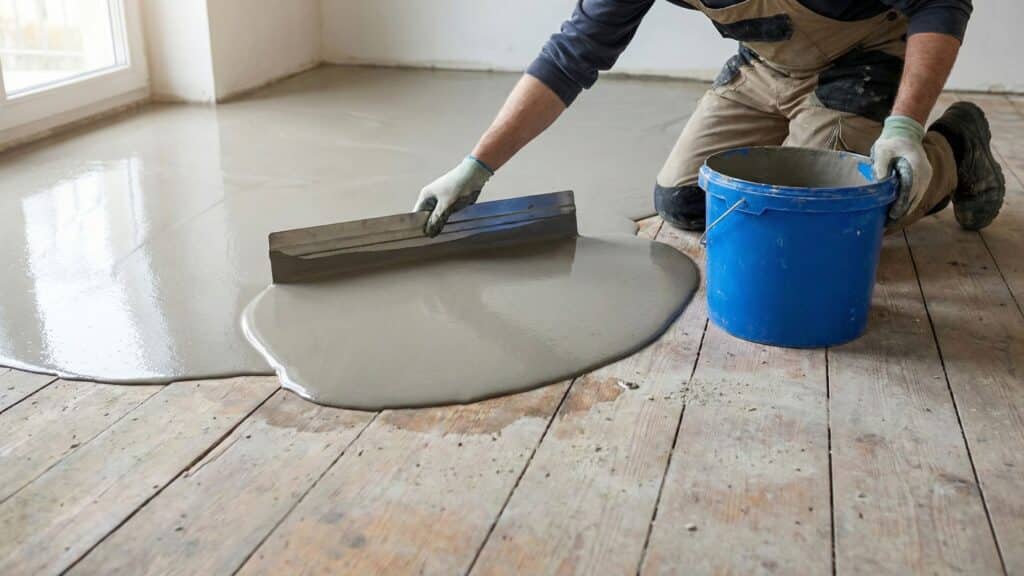 Egaliseren van een houten vloer als voorbereiding voor pvc vloer