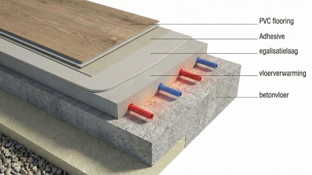 Opbouw van een PVC vloer met lage warmteweerstand