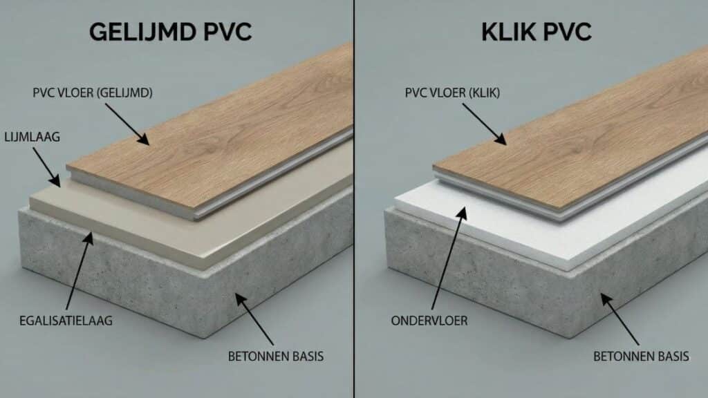 Verschil in warmteweerstand tussen klik PVC en gelijmd PVC