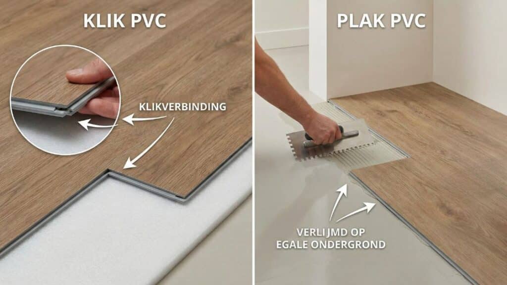 Verschil tussen klik PVC en plak PVC bij acclimatiseren