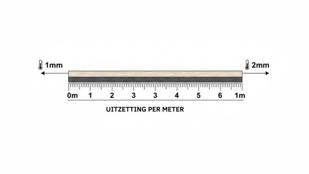 PVC vloer werkt gemiddeld 1 tot 2 millimeter per strekkende meter