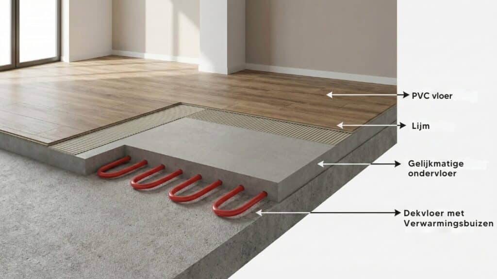 opbouw pvc vloer met vloerverwarming