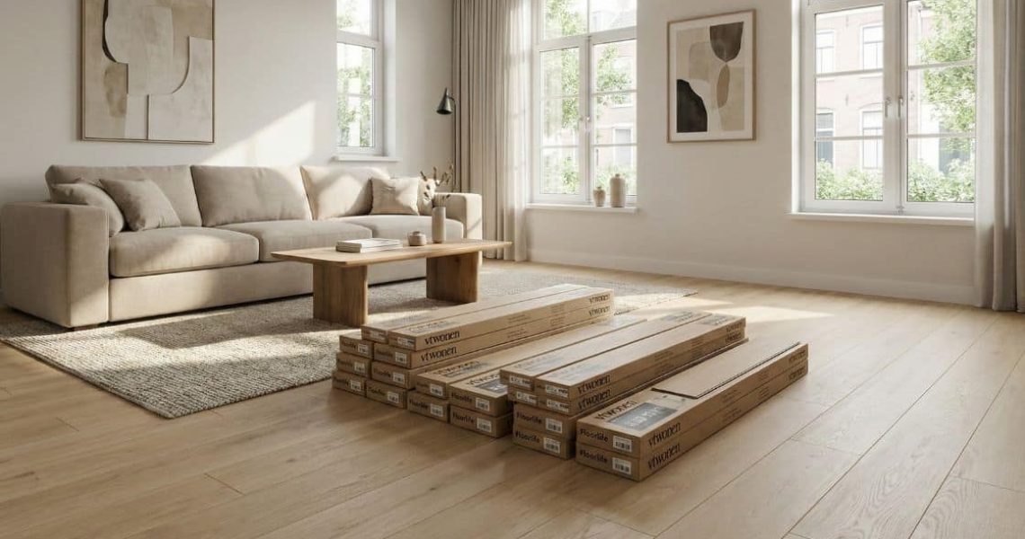 PVC vloer die wordt geacclimatiseerd in een verwarmde woonkamer