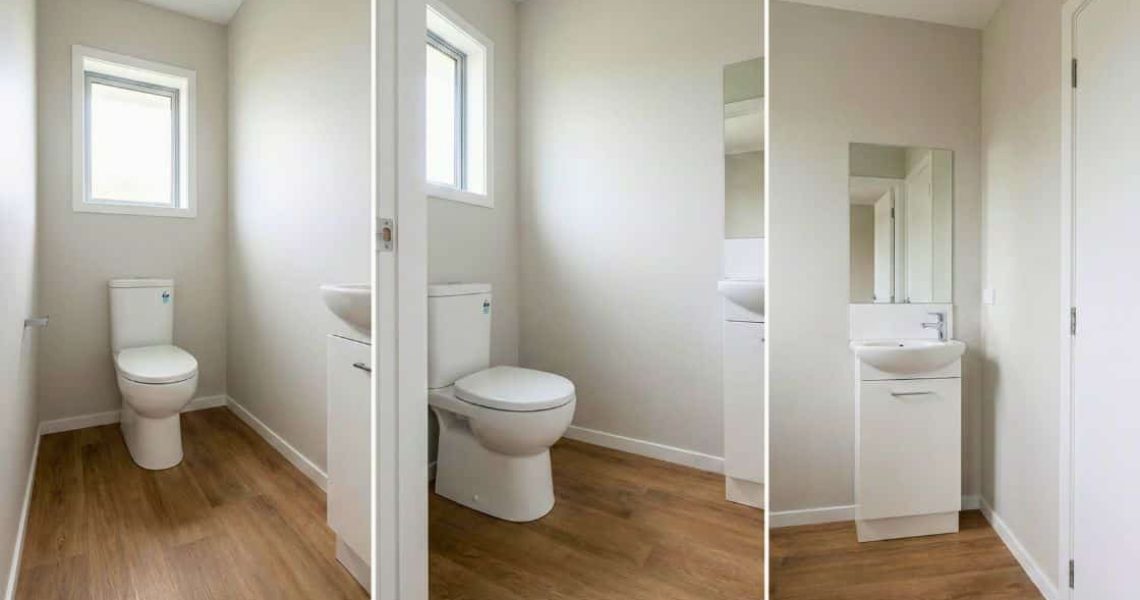 Pvc vloer in een modern toilet met warme houtlook en strakke afwerking